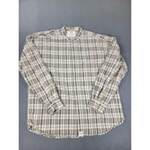 Vintage Levis Shirt Mens XL Brown Green Plaid‎ Button Grandad Collar 90s Grunge
